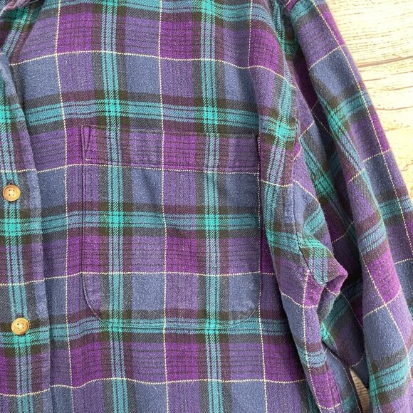 Vintage REI Plaid Flannel Button Down‎ Shirt Women's Size Medium Teal/Purple - Picture 3 of 7